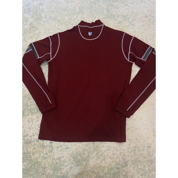 KUHL TEAM 1/4 ZIP LARGE PULLOVER 100% MERINO WOOL SWEATER KNIT RED THUMBHOLE - Picture 2 of 12